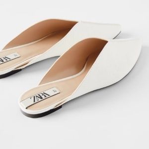 Zara Animal Embossed Leather White Mules Sz 37